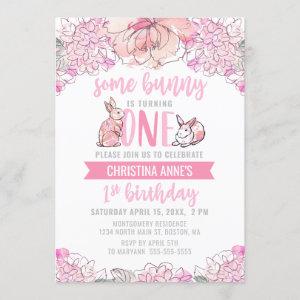 Watercolor Some Bunny Pink Floral 1st Birthday