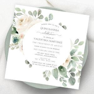 White Rose Floral Botanical Quinceanera