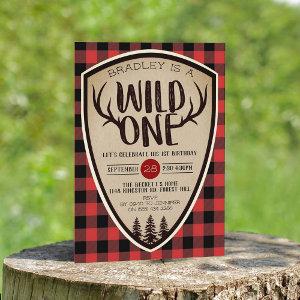 Wild One Boys Rustic Plaid Lumberjack 1st Birthday