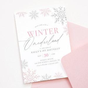 Winter Onederland Silver Pink Glitter 1st Birthday