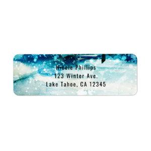 Winter Watercolor Snowy Forest Pine Trees Wedding Label