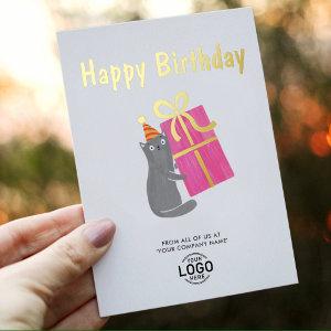 Your Logo Cute Cat Big Pink Gift Business Birthday Foil