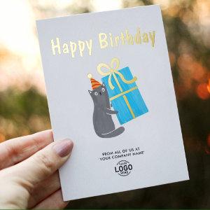 Your Logo Cute Cat Blue Gift Business Birthday Foil